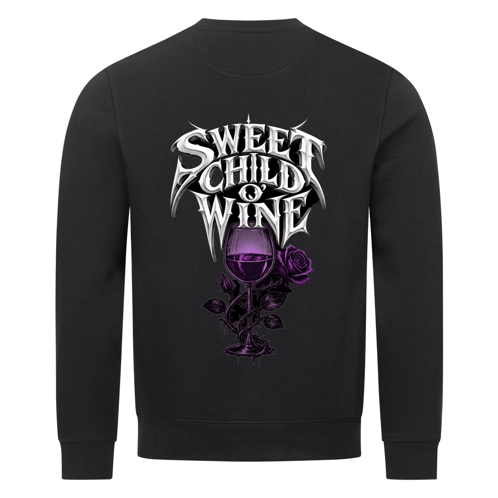 Sweet Child O' Wine -Premium Streetware Sweatshirt – Motivdruck in Schwarz, Nahaufnahme