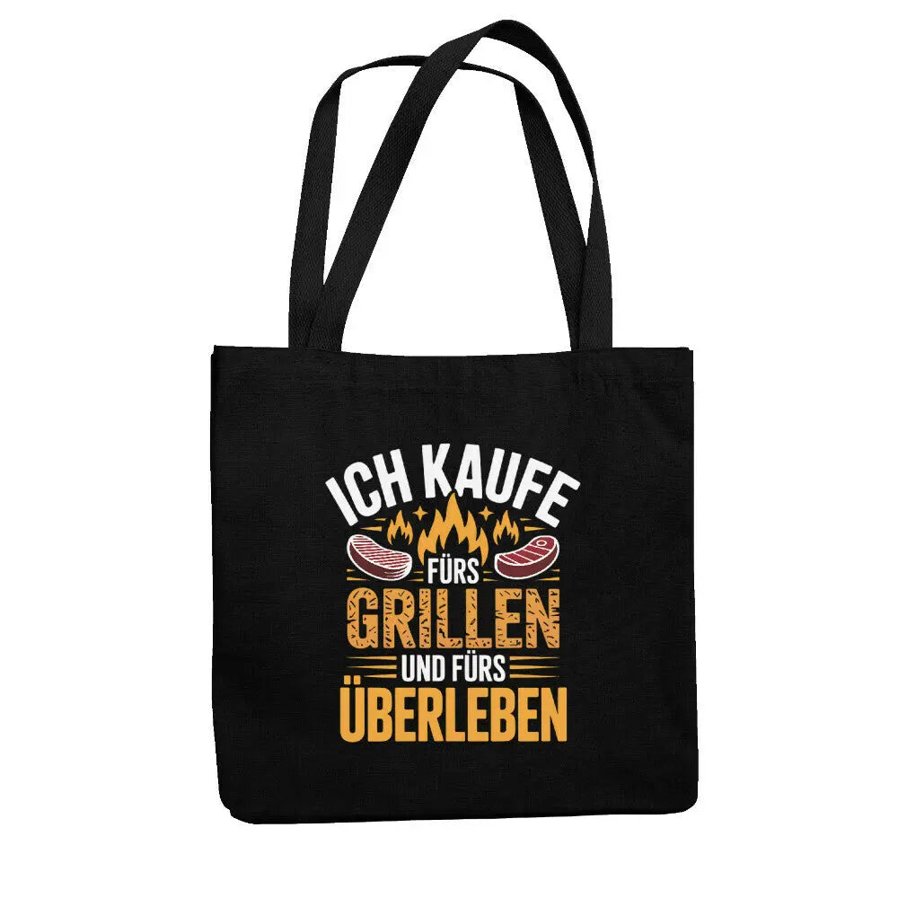 Ich kaufe fürs Grillen und fürs Überleben – Jutebeutel – Motivdruck in Schwarz