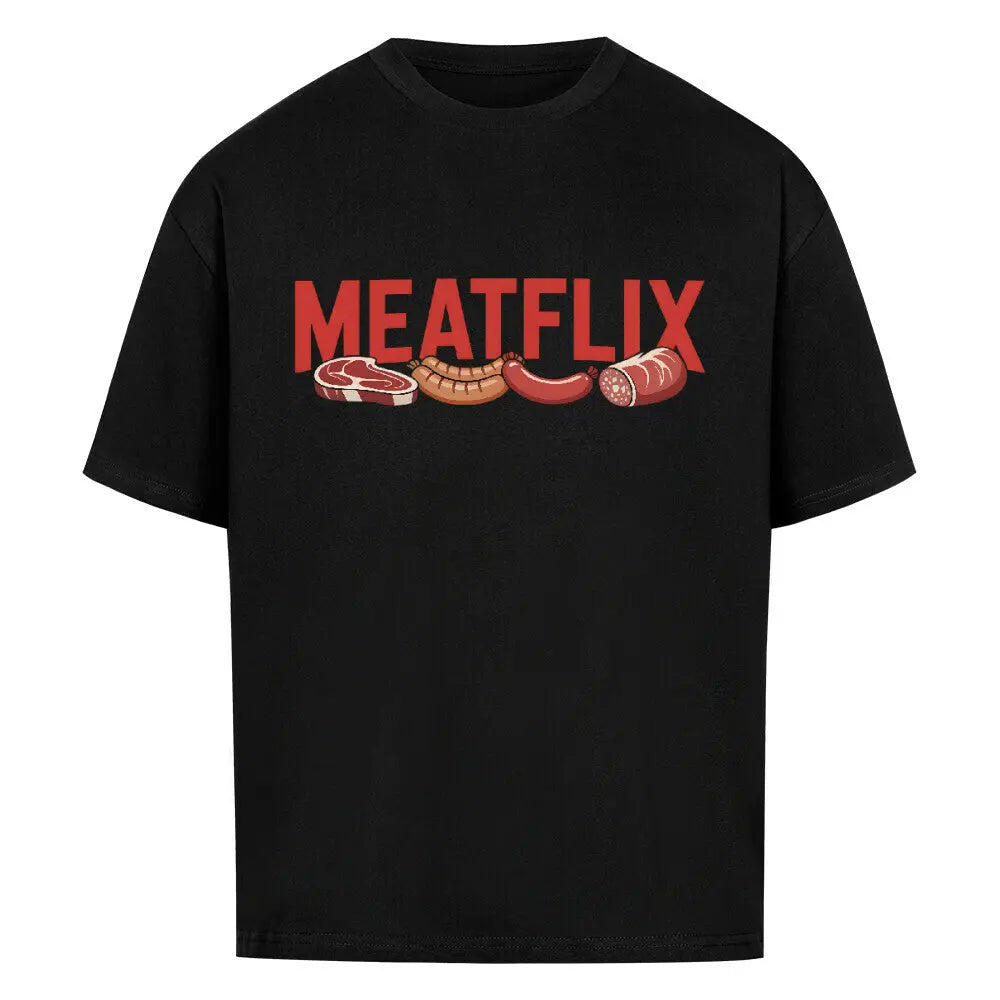MEATFLIX – Oversized Shirt – Motivdruck in Schwarz