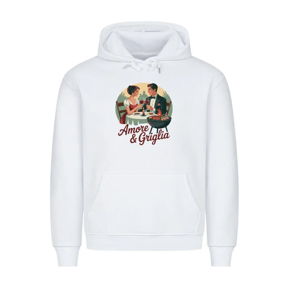 Amore & Griglia – Premium Hoodie für wahre Genießer & Romantiker – Motivdruck in Weiß