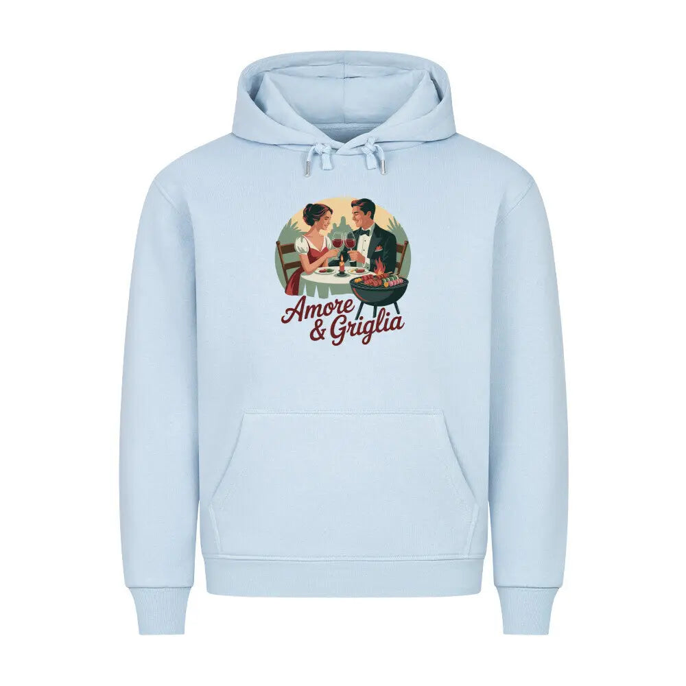 Amore & Griglia – Premium Hoodie für wahre Genießer & Romantiker – Motivdruck in Babyblau