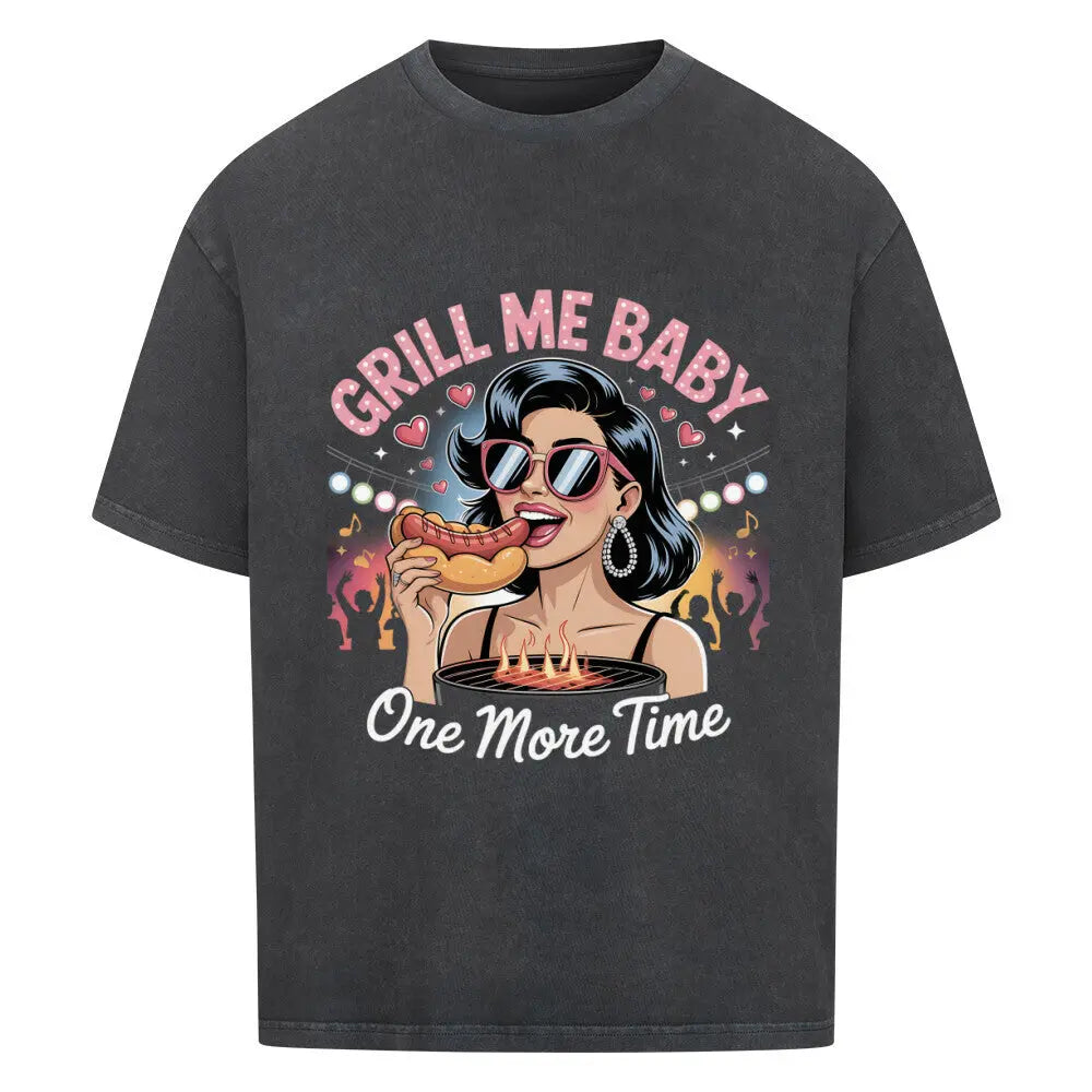 Grill Me Baby One More Time – Oversized Shirt – Motivdruck in Washed Black