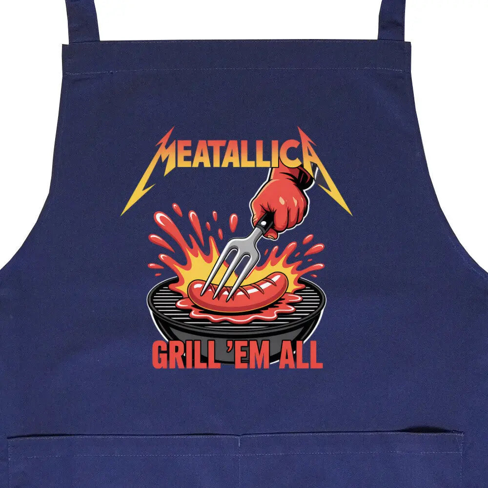Grill ’Em All – Grillschürze – Motivdruck in Navy, Nahaufnahme