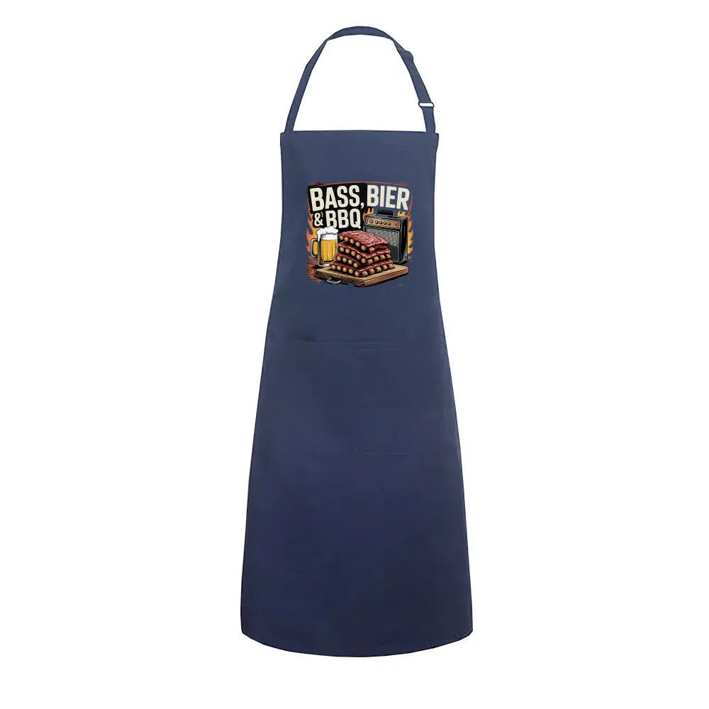 Bass, Bier & BBQ – Grillschürze – Motivdruck in Navy