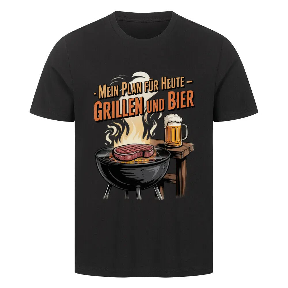 Mein Plan für Heute – Grillen und Bier – Premium T-Shirt – Motivdruck in Schwarz