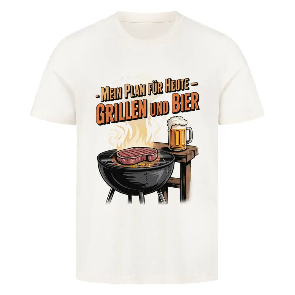 Mein Plan für Heute – Grillen und Bier – Premium T-Shirt – Motivdruck in Natural Raw