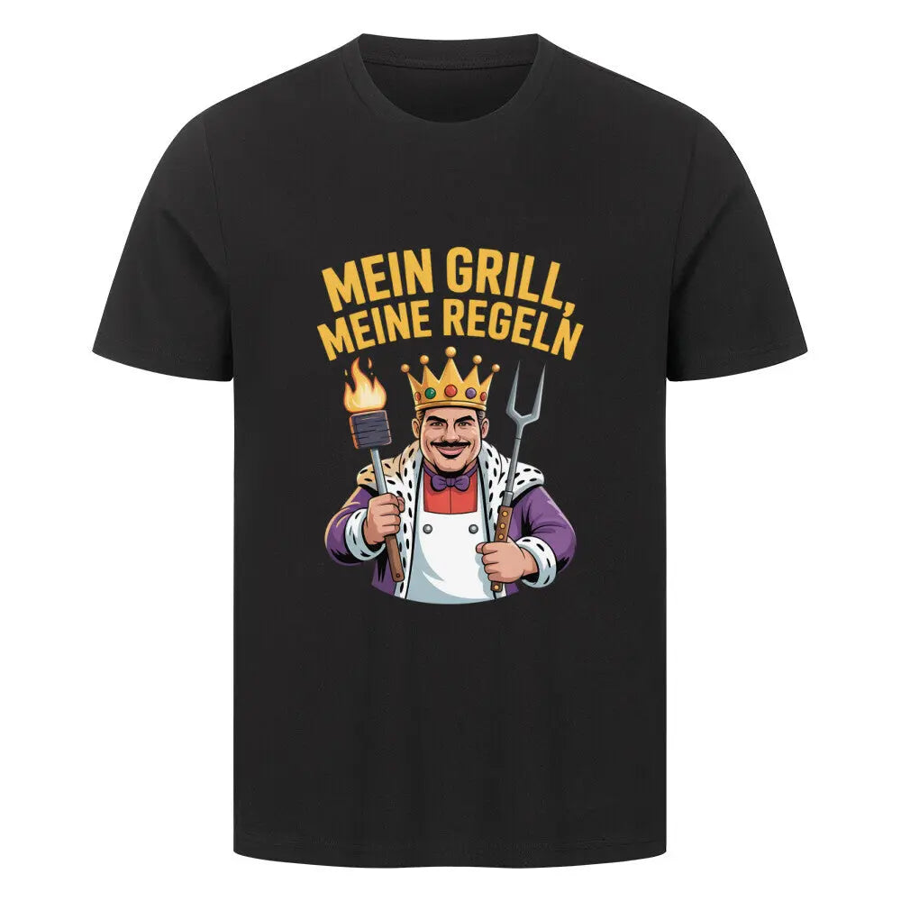 Mein Grill, Meine Regeln – Premium T-Shirt – Motivdruck in Schwarz