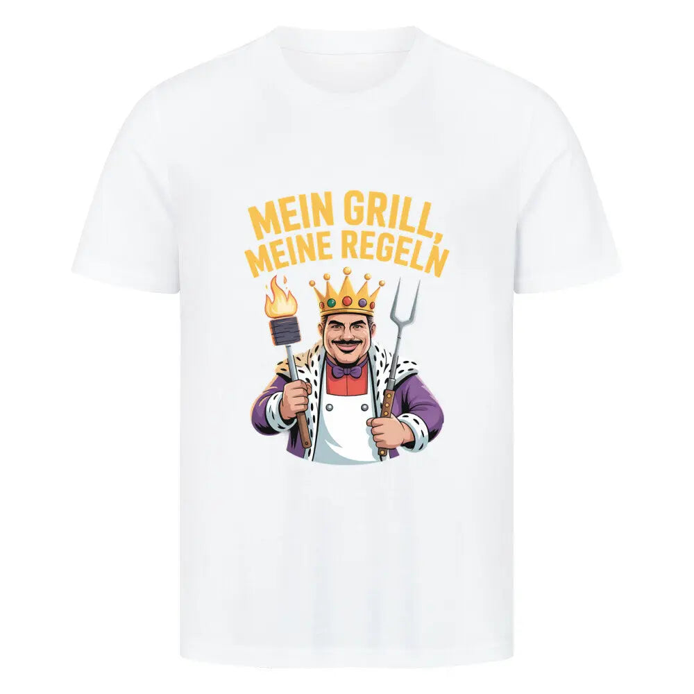 Mein Grill, Meine Regeln – Premium T-Shirt – Motivdruck in Weiß