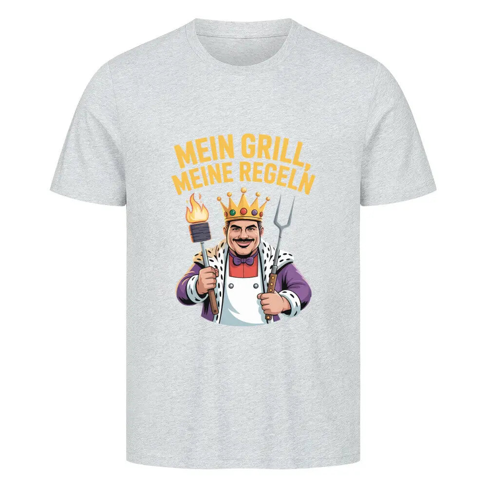 Mein Grill, Meine Regeln – Premium T-Shirt – Motivdruck in Heather Grey