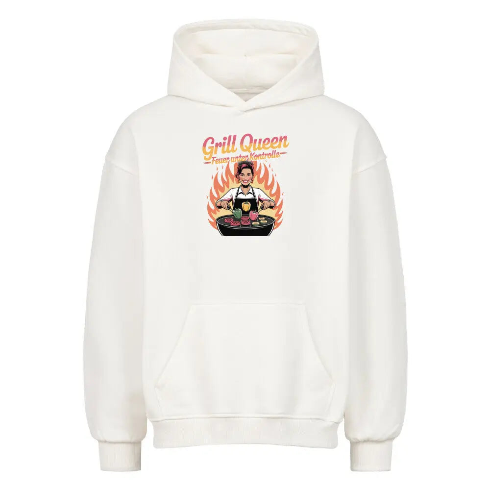 Grill Queen – Feuer unter Kontrolle – Oversized Hoodie – Motivdruck in Weiß