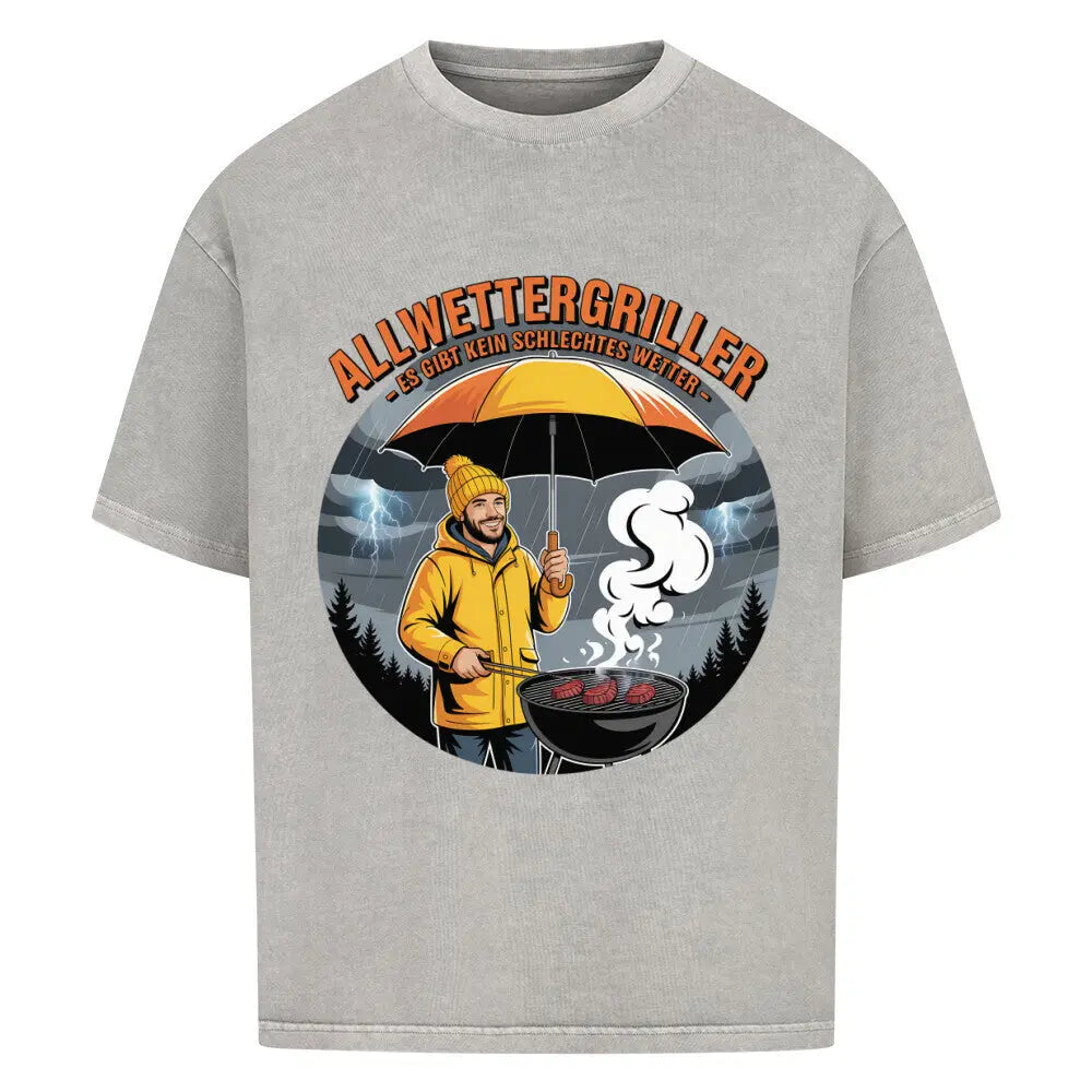Allwettergriller – Oversized Shirt – Motivdruck in Washed Grey