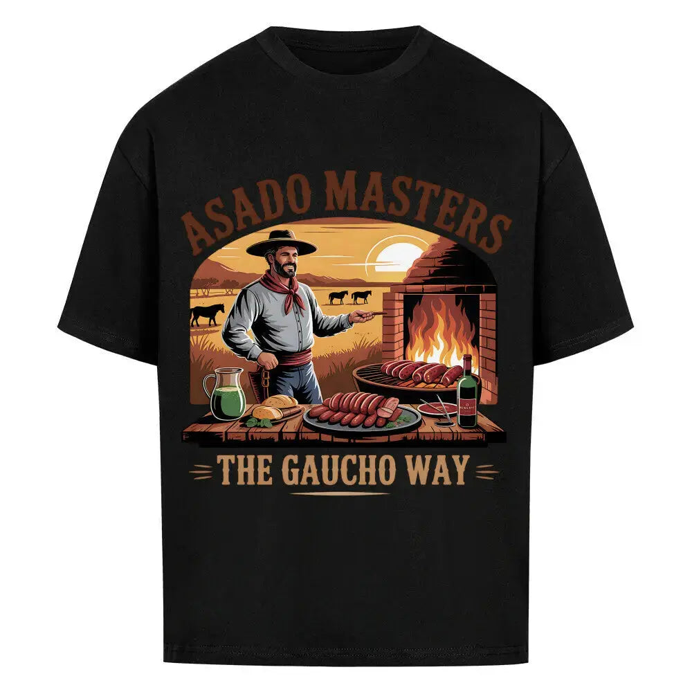 Asado Masters The Gaucho Way – Lässiges Oversized T-Shirt (Argentinisches Grillen & Open Fire Streetwear) – Motivdruck in Schwarz