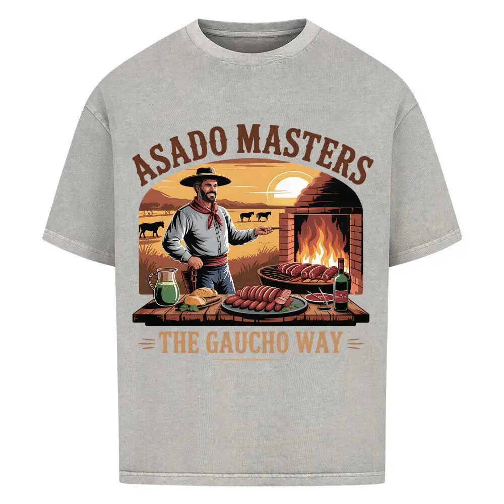 Asado Masters The Gaucho Way – Lässiges Oversized T-Shirt (Argentinisches Grillen & Open Fire Streetwe – Motivdruck in Washed Grey