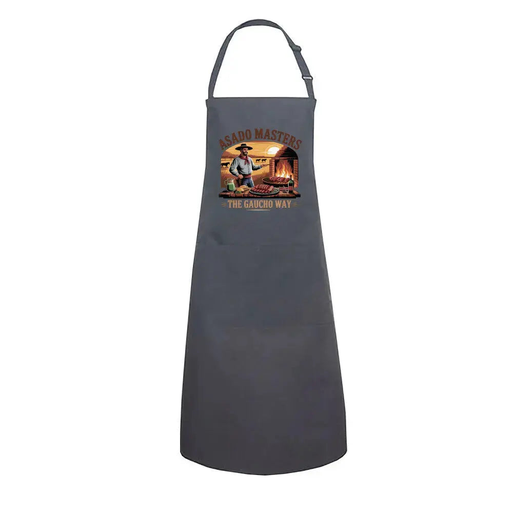 Asado Masters The Gaucho Way – Premium Grillschürze (Argentinisches Grillen & Open Fire Kochschürze) – Motivdruck in Anthrazit