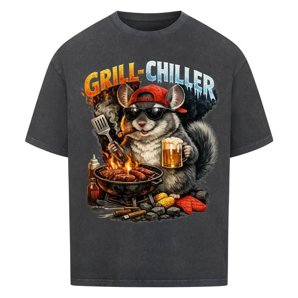 Grill-Chiller Oversized Shirt – Massive Ruhe am Rost – Motivdruck in Washed Black