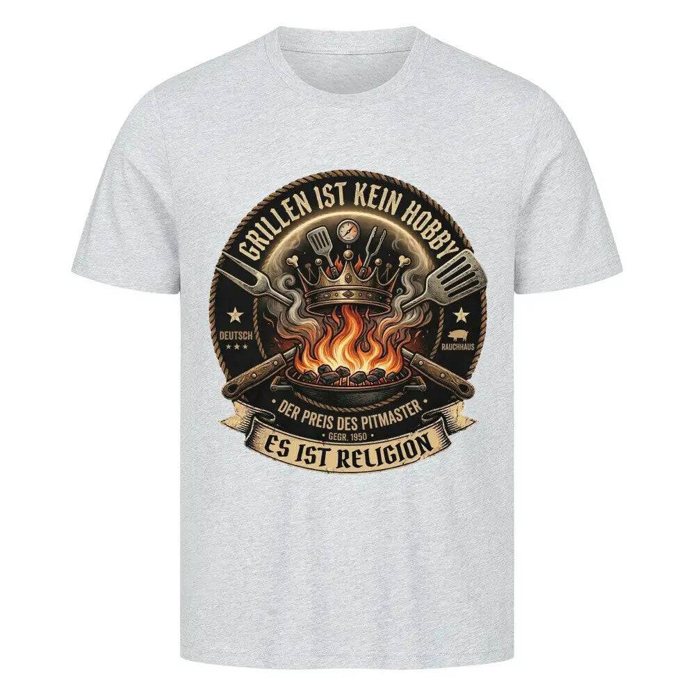 T-Shirt Grillen ist kein Hobby, es ist Religion – Lustiges Grillmeister Geschenk – Motivdruck in Heather Grey