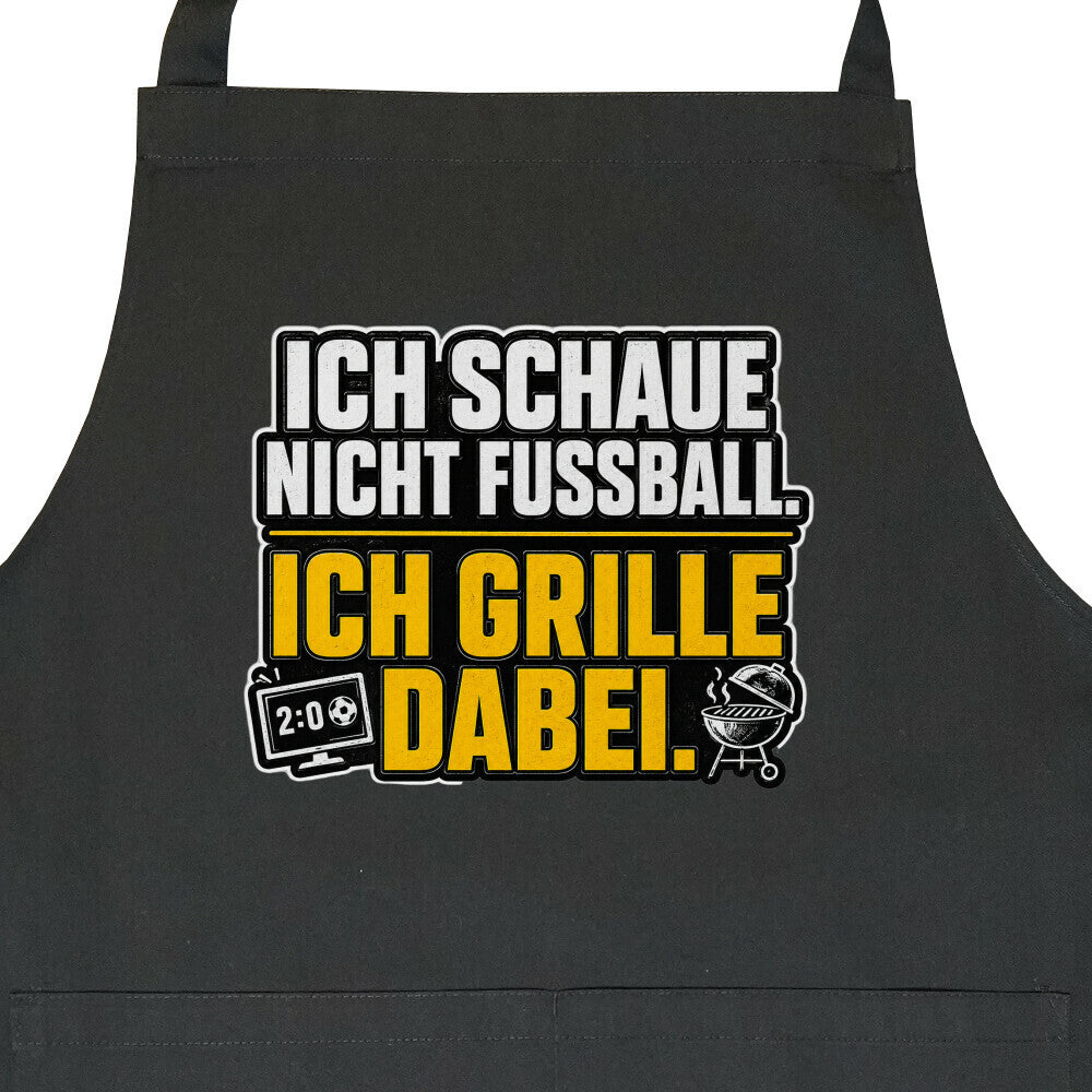 Ich schaue nicht Fußball. Ich grille dabei. – Premium Grillschürze – Motivdruck in Schwarz, Nahaufnahme