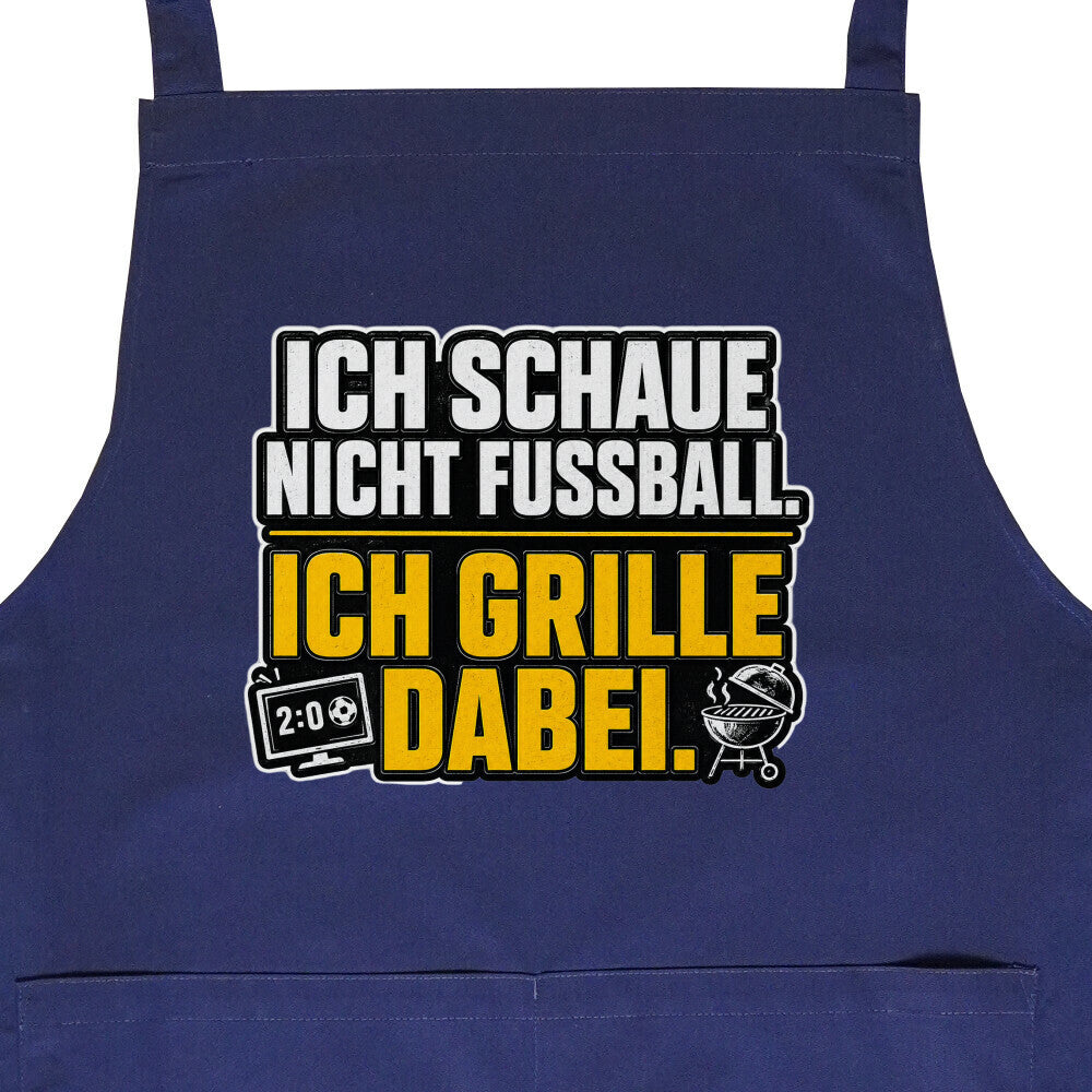 Ich schaue nicht Fußball. Ich grille dabei. – Premium Grillschürze – Motivdruck in Navy, Nahaufnahme