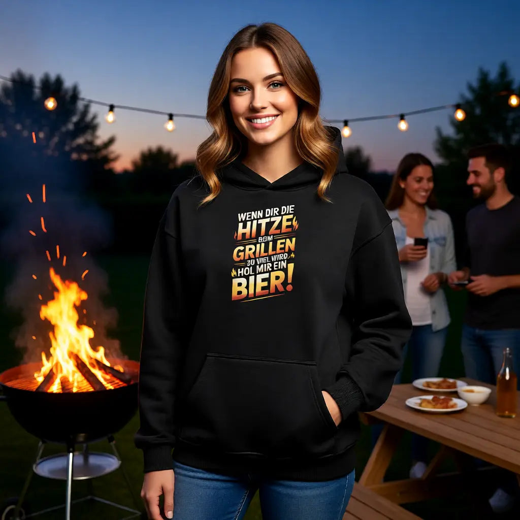 Hitze beim Grillen – Hol mir ein Bier – Oversized Hoodie – Meatware Produktfoto