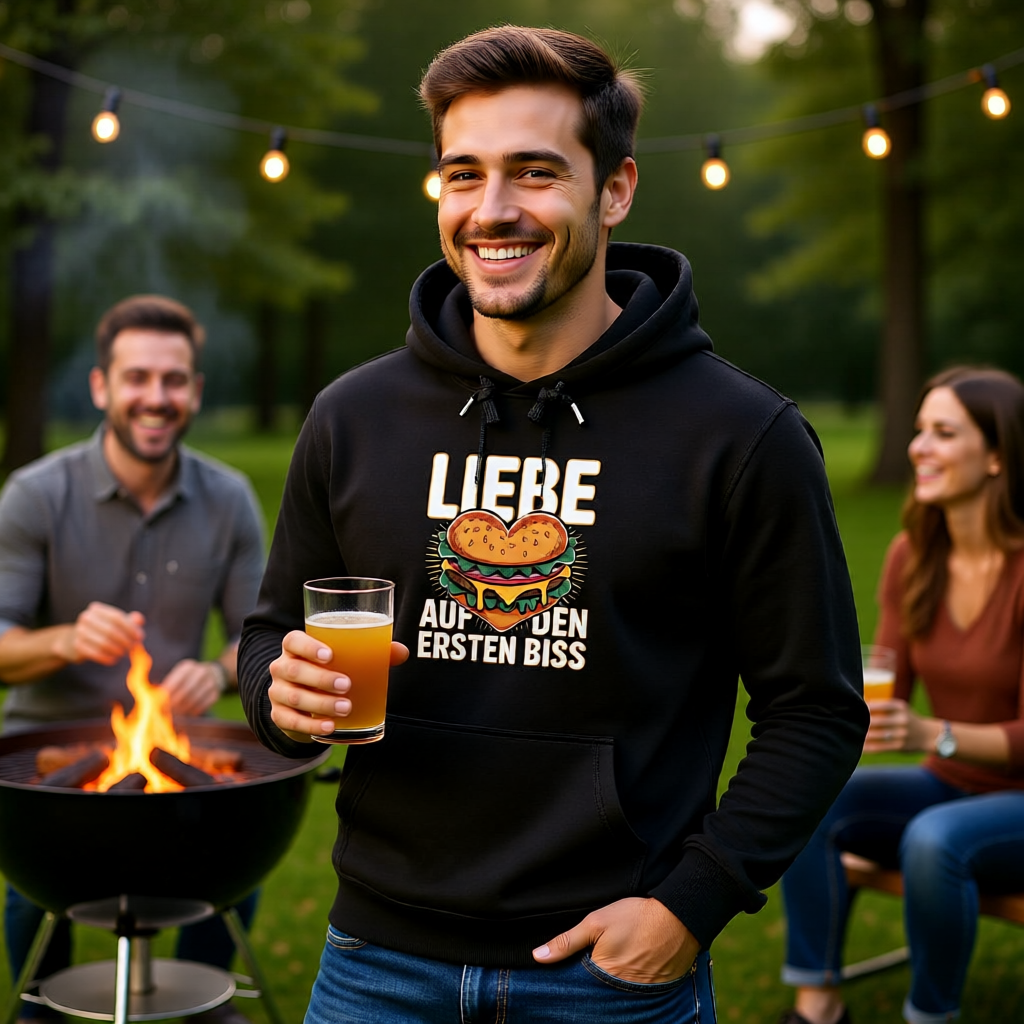 Liebe auf den ersten Biss – Premium Hoodie (Burger-Liebe) – Meatware Detailansicht