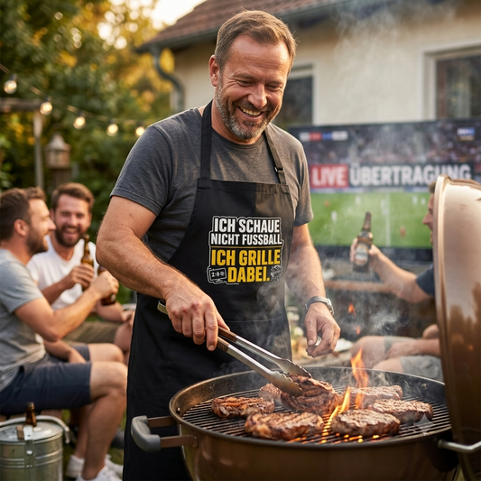 Ich schaue nicht Fußball. Ich grille dabei. – Premium Grillschürze – Meatware Detailansicht