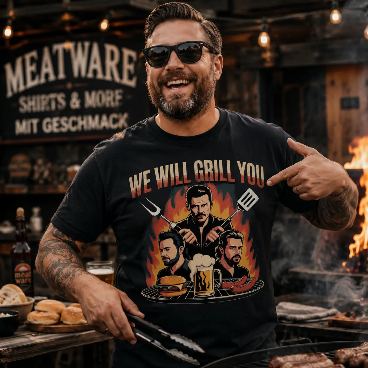 We Will Grill You – BBQ Rockshirt für echte Grillhelden – Meatware Detailansicht