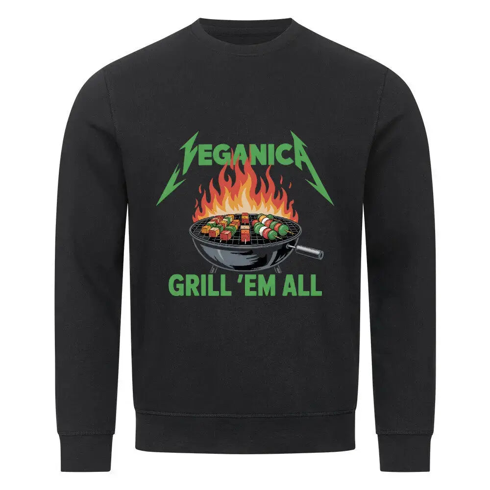 Veganica – Grill 'Em All Premium Organic Sweatshirt | Metal & BBQ Parodie – Motivdruck in Schwarz