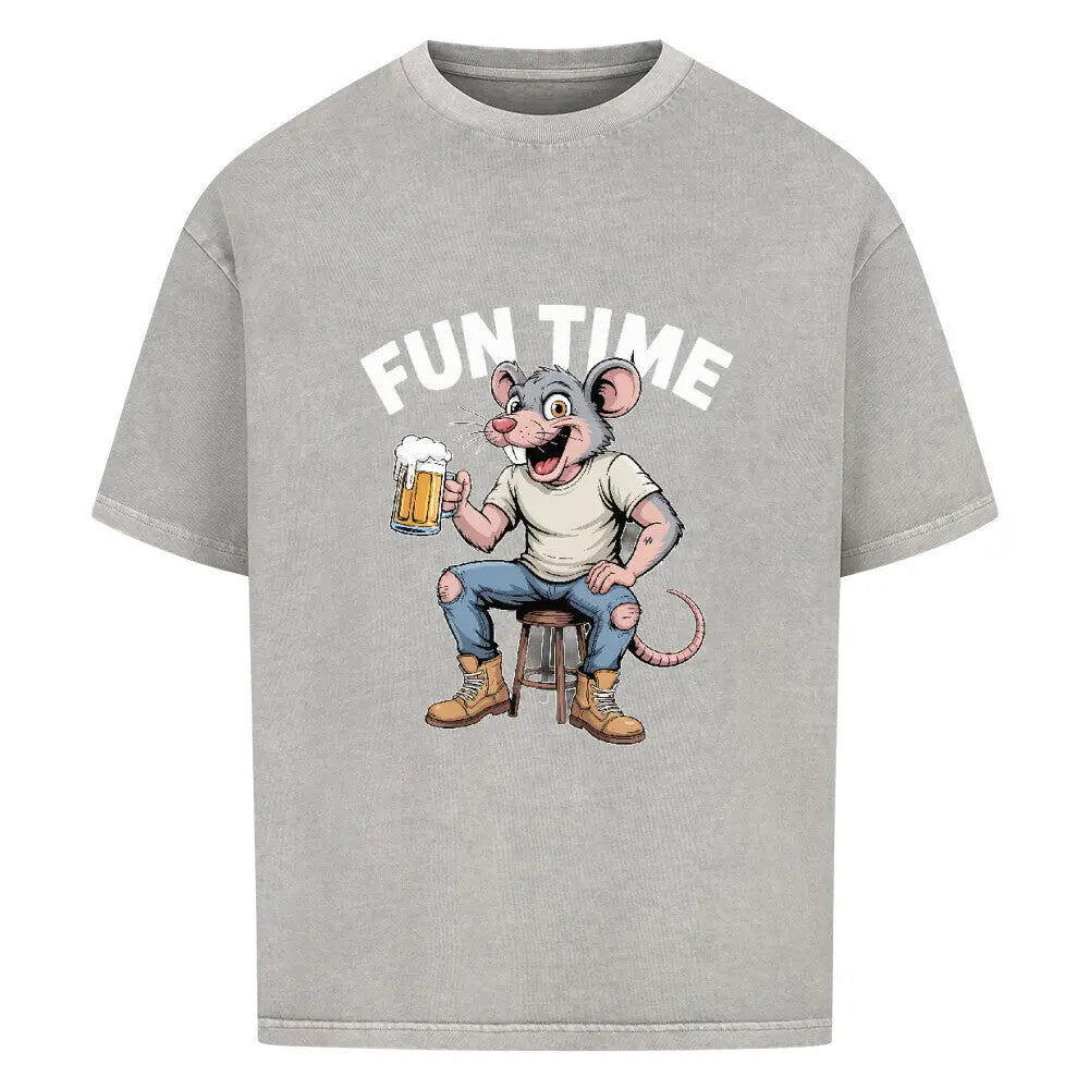 FUN TIME – Oversized Shirt – Motivdruck in Washed Grey