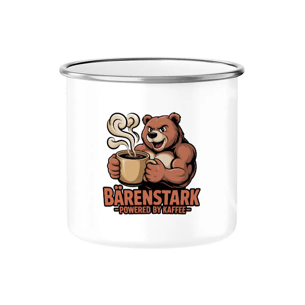 BÄRENSTARK – Powered by Kaffee | Emaille Tasse 300 ml – Motivdruck in Silber