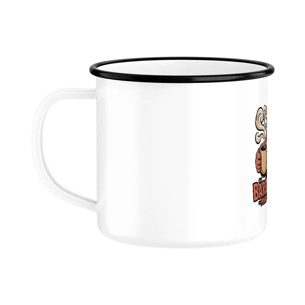 BÄRENSTARK – Powered by Kaffee | Emaille Tasse 300 ml – Motivdruck in Schwarz, weitere Ansicht