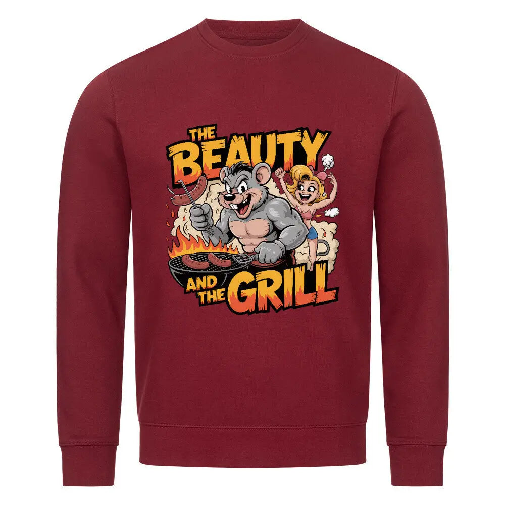 The Beauty and the Grill – Premium Organic Sweatshirt – Motivdruck in Burgunder