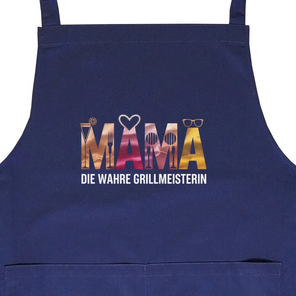MAMA – Die wahre Grillmeisterin – Grillschürze – Motivdruck in Navy, Nahaufnahme