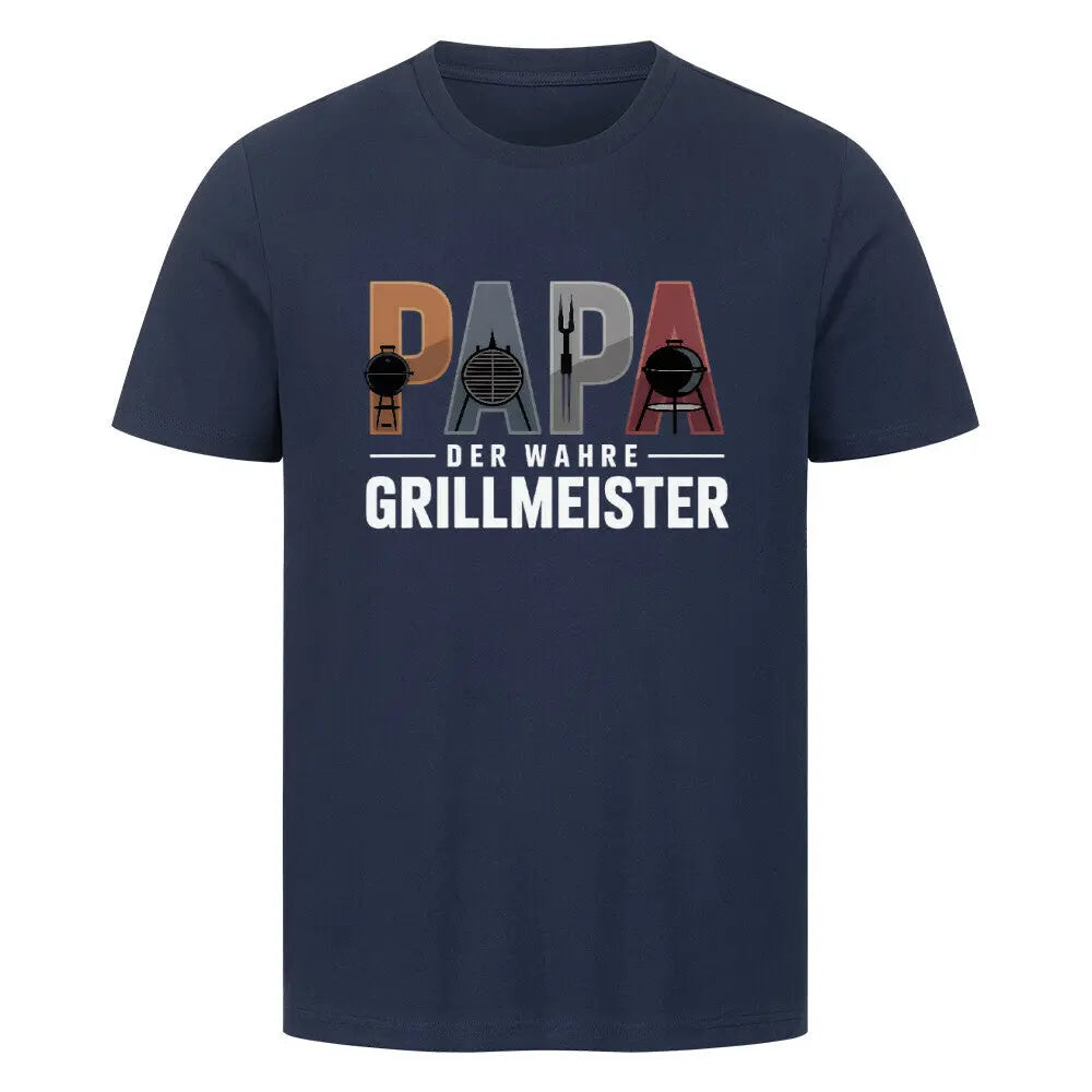 PAPA – Der wahre Grillmeister – Premium T-Shirt – Motivdruck in French Navy