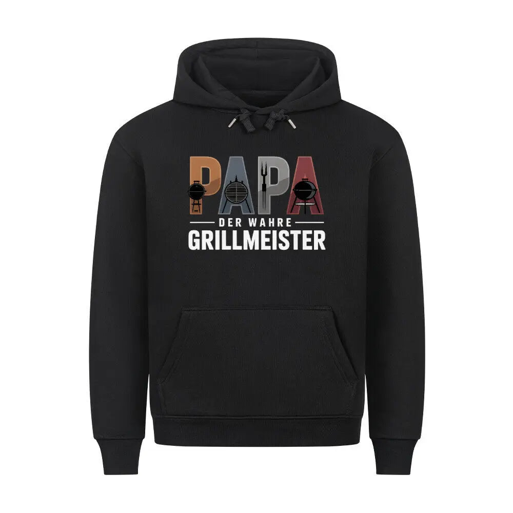 PAPA – Der wahre Grillmeister – Premium Hoodie – Motivdruck in Schwarz