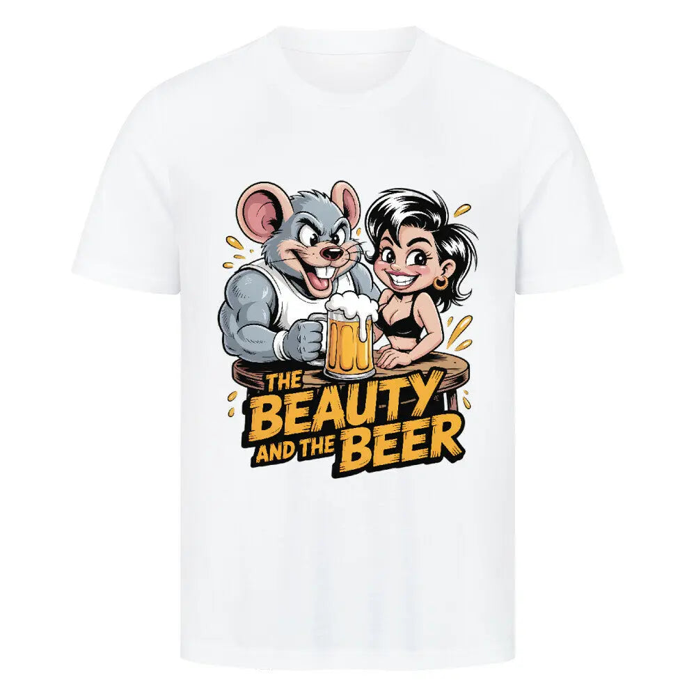 THE BEAUTY AND THE BEER – Premium T-Shirt – Motivdruck in Weiß