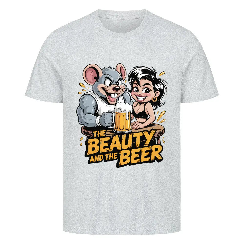 THE BEAUTY AND THE BEER – Premium T-Shirt – Motivdruck in Heather Grey