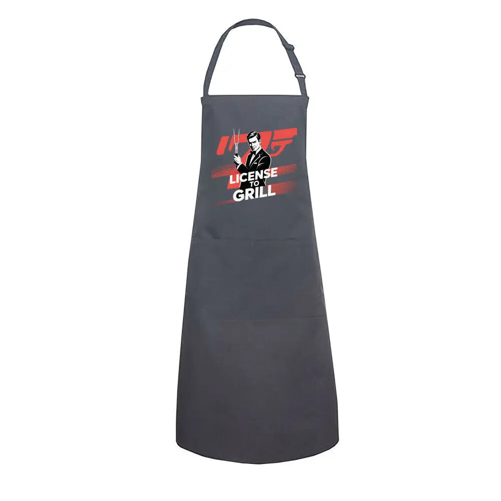 License to Grill – Premium Grillschürze – Motivdruck in Anthrazit