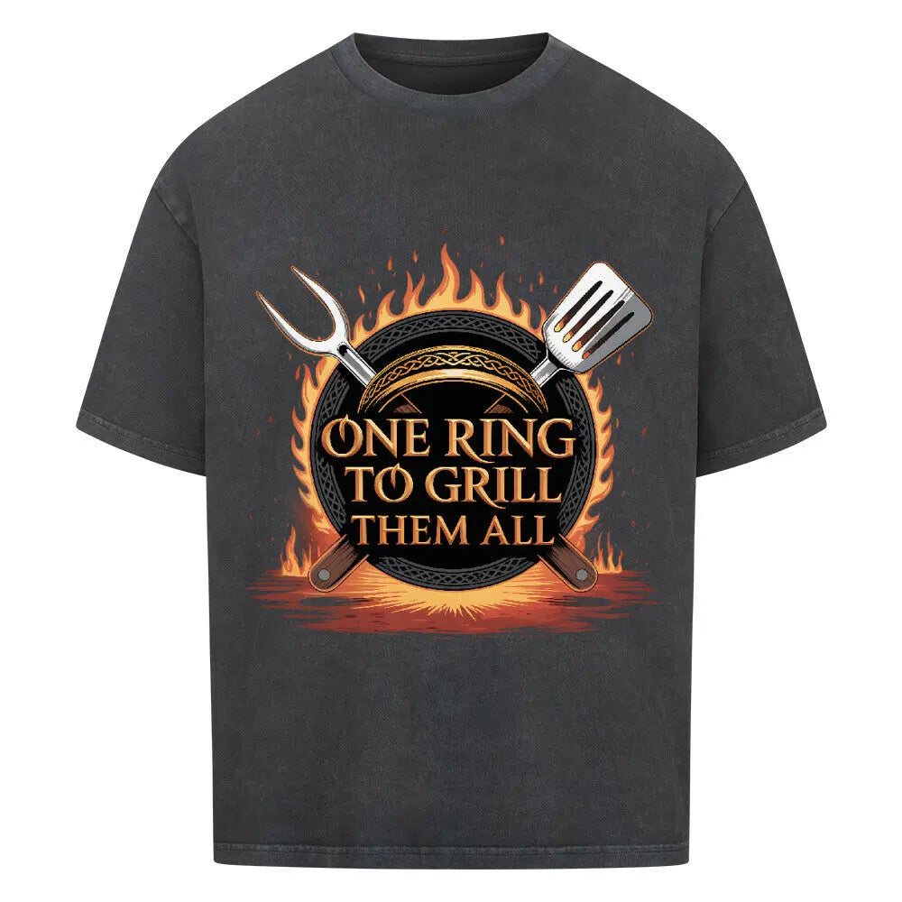 One Ring to Grill Them All – Oversized Shirt – Motivdruck in Washed Black
