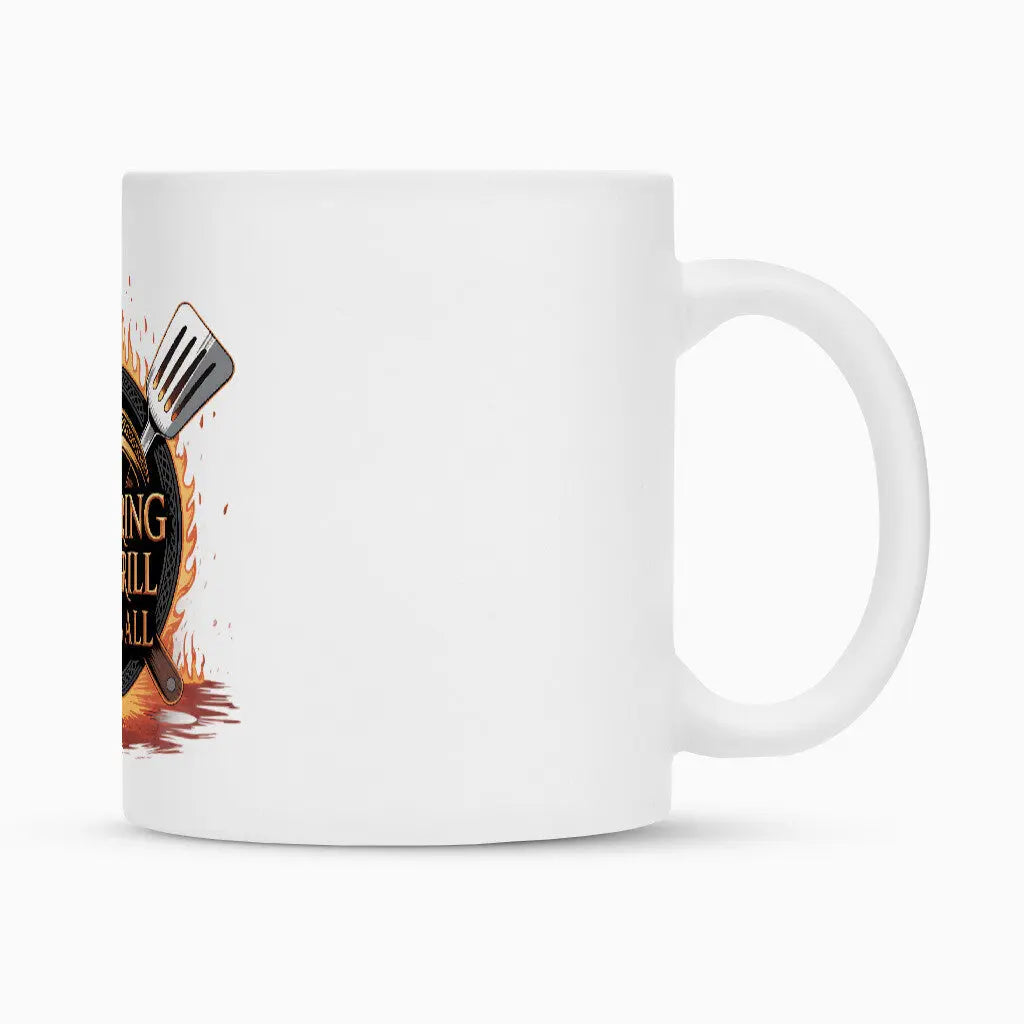 ONE RING TO GRILL THEM ALL – Die epische Grill-Tasse für wahre BBQ-Legenden – Motivdruck in Weiß, Nahaufnahme