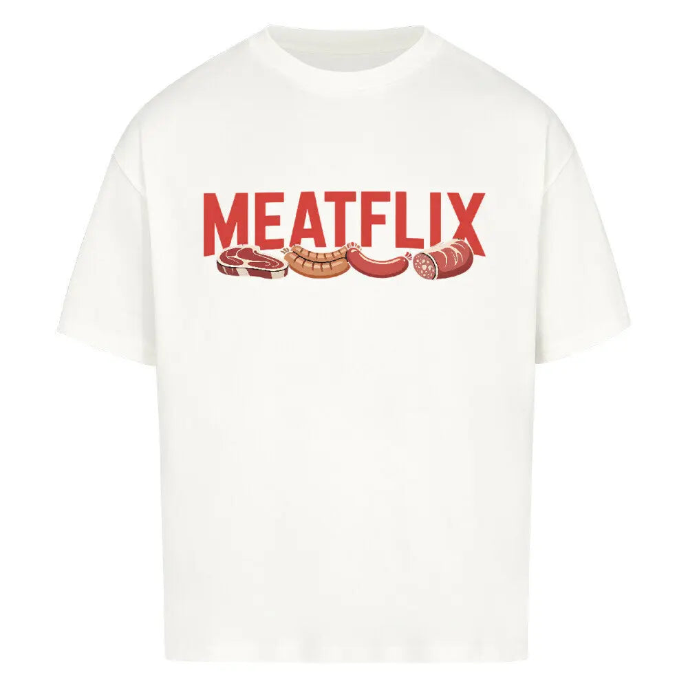 MEATFLIX – Oversized Shirt – Motivdruck in Weiß