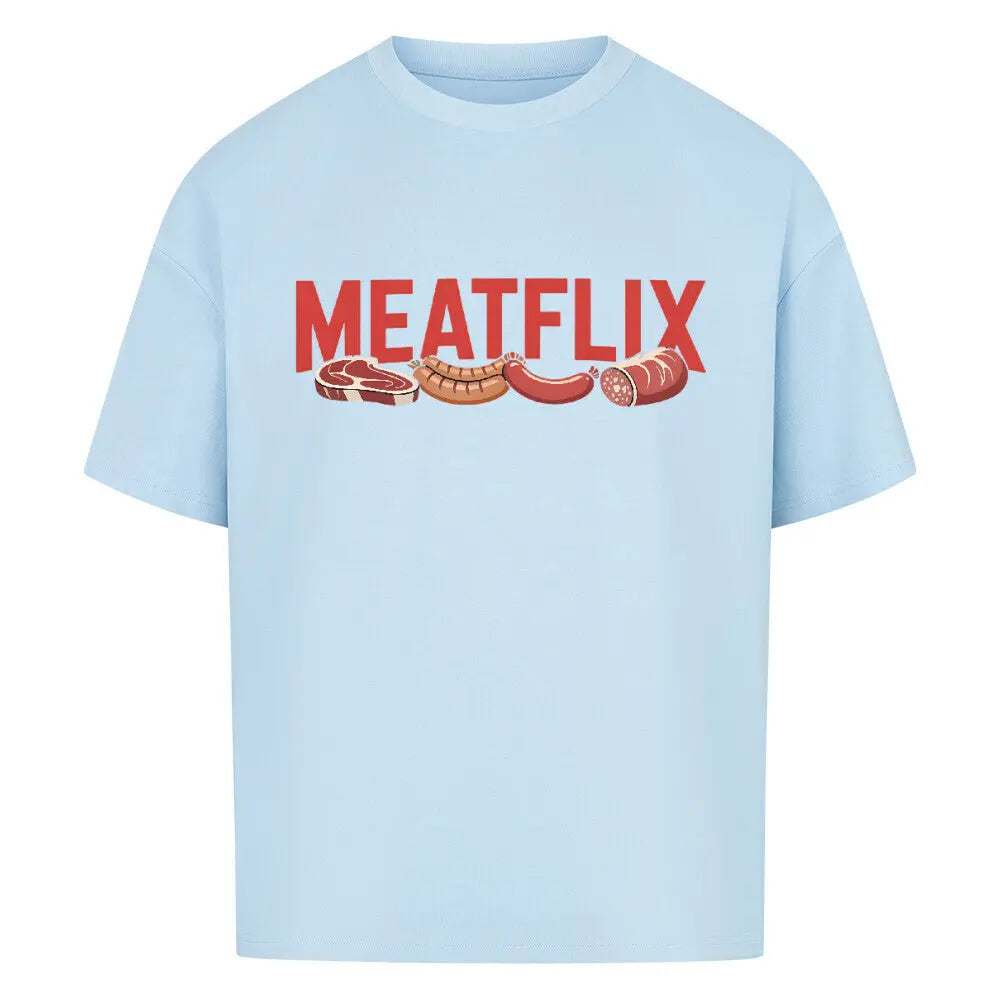 MEATFLIX – Oversized Shirt – Motivdruck in Babyblau
