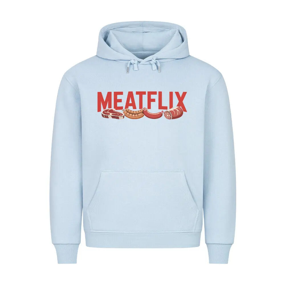 MEATFLIX – Premium Hoodie – Motivdruck in Babyblau