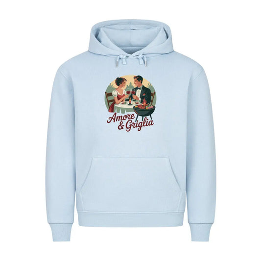 Amore & Griglia – Premium Hoodie für wahre Genießer & Romantiker – Motivdruck in Babyblau