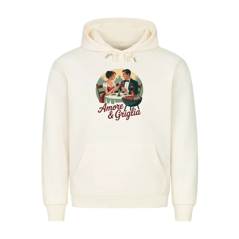 Amore & Griglia – Premium Hoodie für wahre Genießer & Romantiker – Motivdruck in Beige