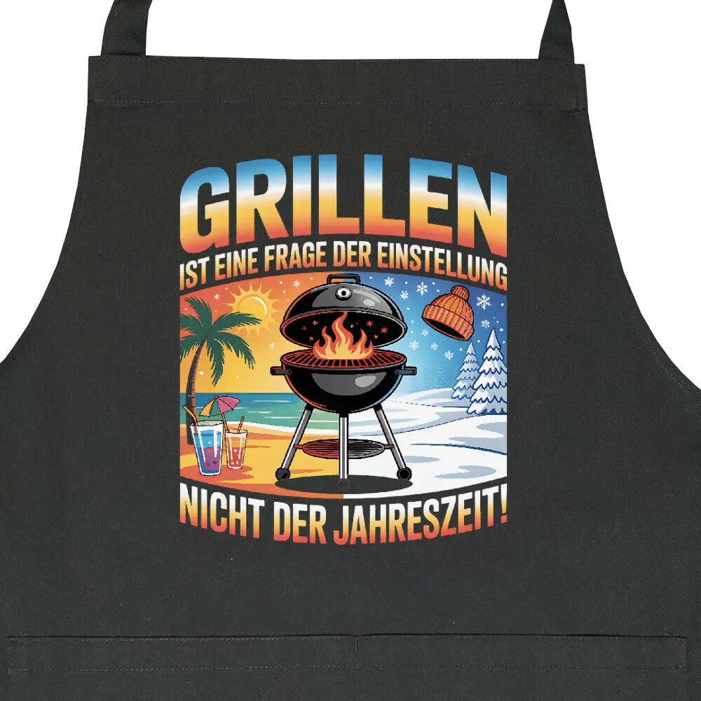 Grillen ist keine Jahreszeit – Grillschürze – Motivdruck in Schwarz, Nahaufnahme