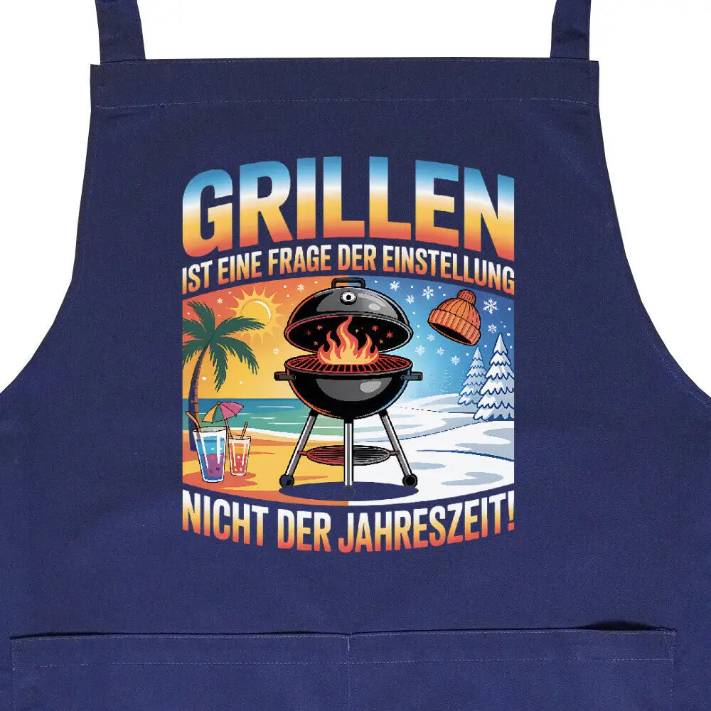 Grillen ist keine Jahreszeit – Grillschürze – Motivdruck in Navy, Nahaufnahme