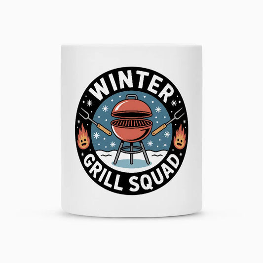 Winter Grill Squad – Keramik-Tasse – Motivdruck in Weiß