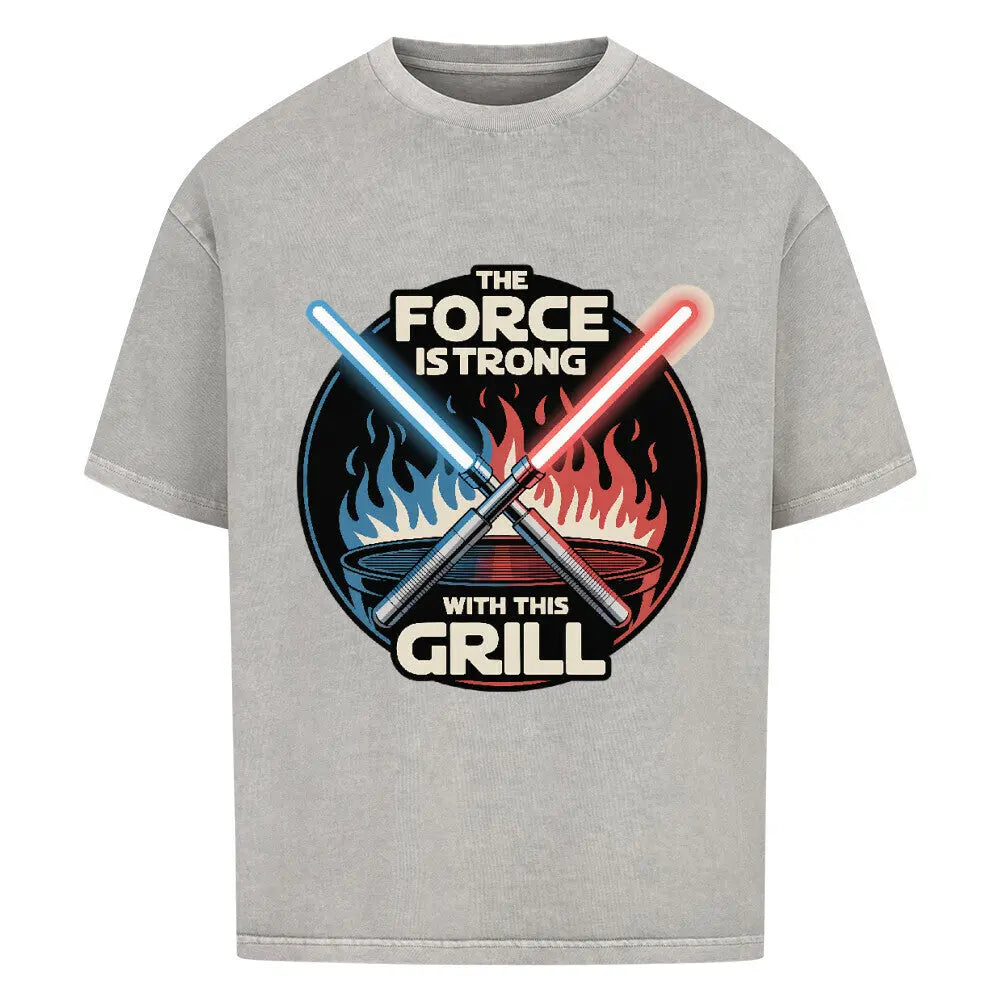 The Force Is Strong With This Grill – Oversized Shirt – Motivdruck in Washed Grey