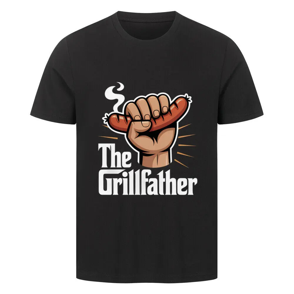 The Grillfather mit Wurst – Premium T-Shirt – Motivdruck in Schwarz