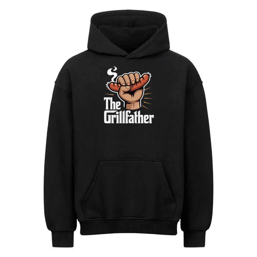 The Grillfather mit Wurst– Oversized Hoodie – Motivdruck in Schwarz